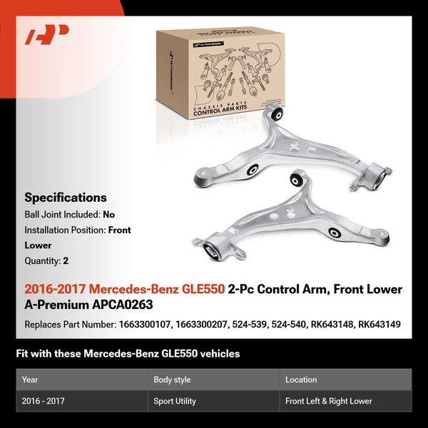 2016-2017 Mercedes-Benz GLE550 2-Pc Control Arm, Front Lower A-Premium APCA0263