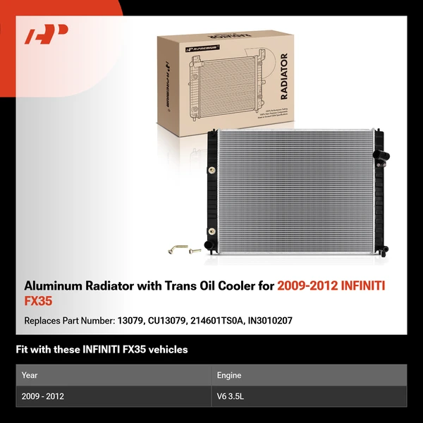 Aluminum Radiator with Trans Oil Cooler for 2009-2012 INFINITI FX35