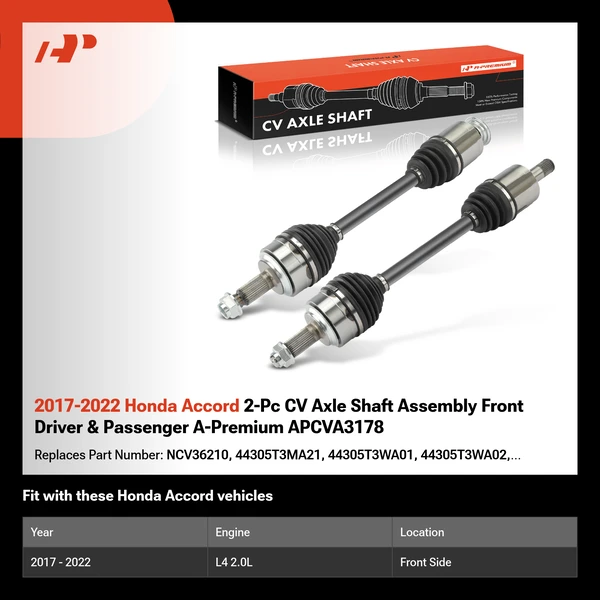 2017-2022 Honda Accord 2-Pc CV Axle Shaft Assembly Front Driver & Passenger A-Premium APCVA3178