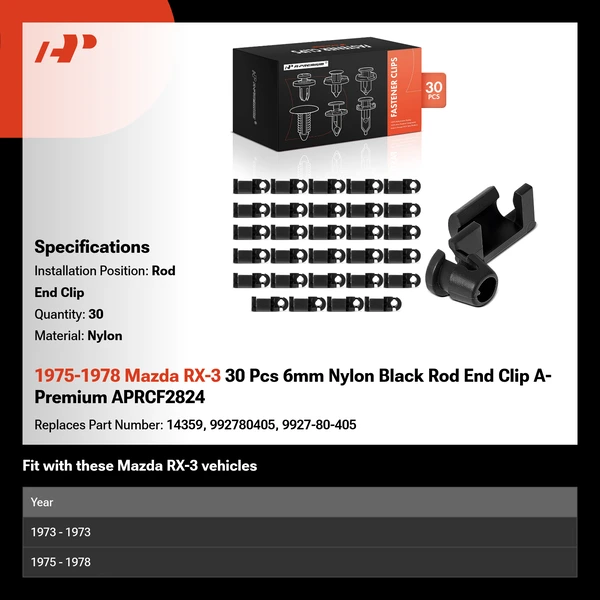 1975-1978 Mazda RX-3 30 Pcs 6mm Nylon Black Rod End Clip A-Premium APRCF2824