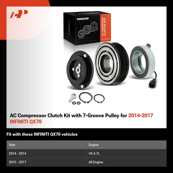 AC Compressor Clutch Kit with 7-Groove Pulley for 2014-2017 INFINITI QX70
