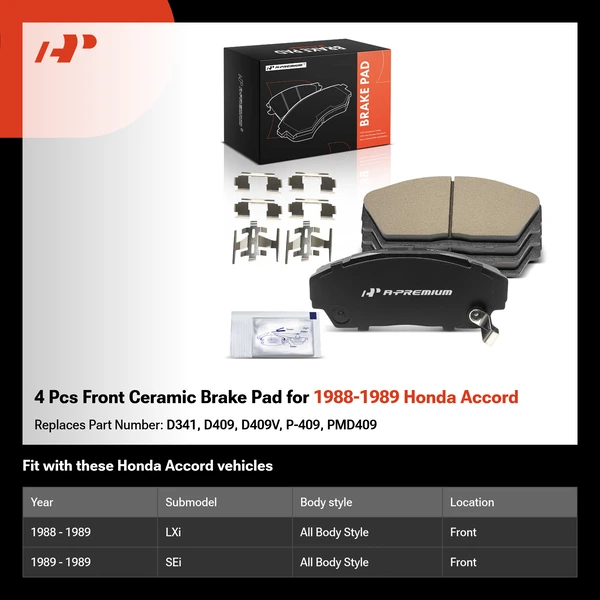 4 Pcs Front Ceramic Brake Pad for 1988-1989 Honda Accord
