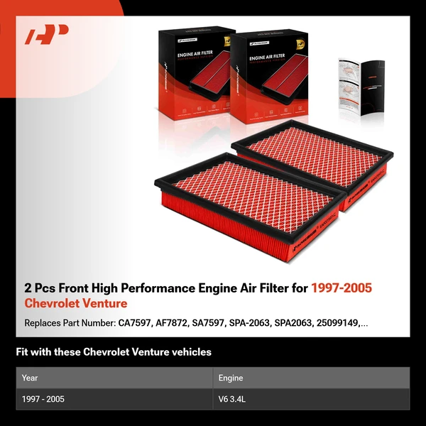 2 Pcs Front High Performance Engine Air Filter for 1997-2005 Chevrolet Venture