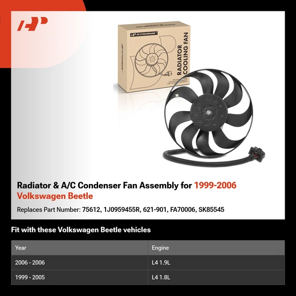 Radiator & A/C Condenser Fan Assembly for 1999-2006 Volkswagen Beetle