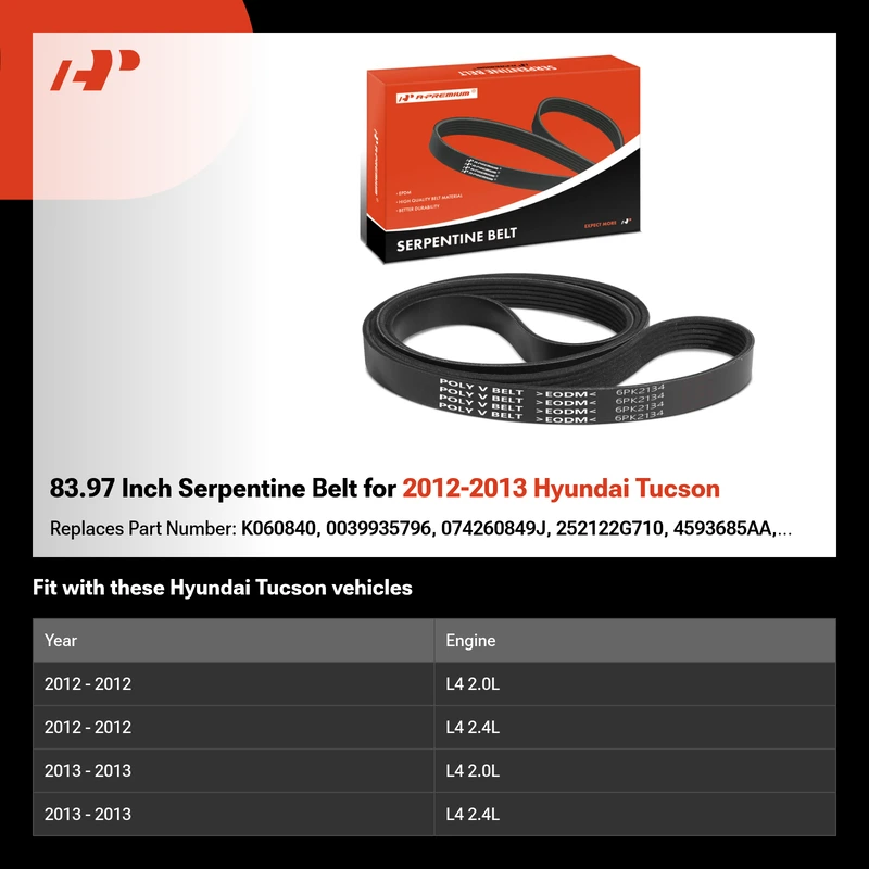 83.97 Inch Serpentine Belt for 2012-2013 Hyundai Tucson