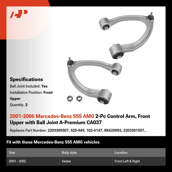 2001-2006 Mercedes-Benz S55 AMG 2-Pc Control Arm, Front Upper with Ball Joint A-Premium CA037