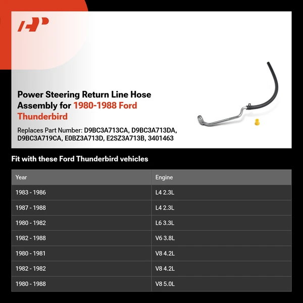 Power Steering Return Line Hose Assembly for 1980-1988 Ford Thunderbird