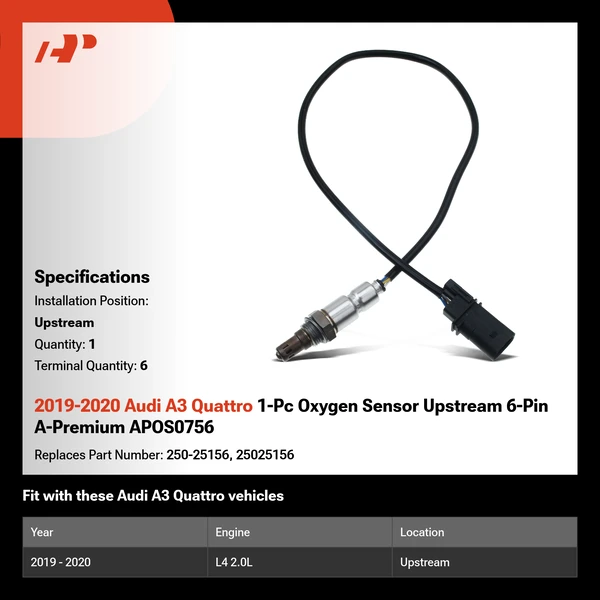 2019-2020 Audi A3 Quattro 1-Pc Oxygen Sensor Upstream 6-Pin A-Premium APOS0756