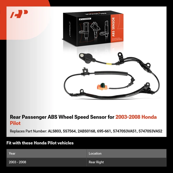 Rear Passenger ABS Wheel Speed Sensor for 2003-2008 Honda Pilot