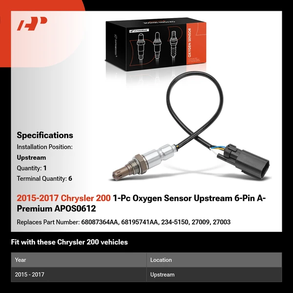 2015-2017 Chrysler 200 1-Pc Oxygen Sensor Upstream 6-Pin A-Premium APOS0612