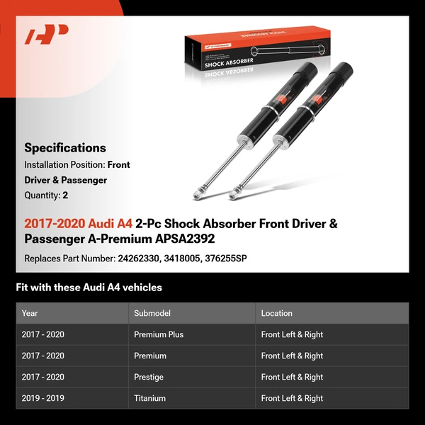 2017-2020 Audi A4 2-Pc Shock Absorber Front Driver & Passenger A-Premium APSA2392