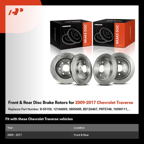 Front & Rear Disc Brake Rotors for 2009-2017 Chevrolet Traverse