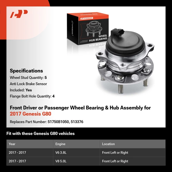 Front Driver or Passenger Wheel Bearing & Hub Assembly for 2017 Genesis G80