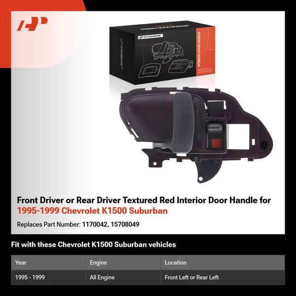 Front Driver or Rear Driver Textured Red Interior Door Handle for 1995-1999 Chevrolet K1500 Suburban