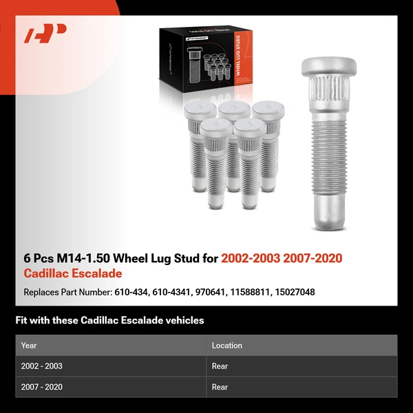 6 Pcs M14-1.50 Wheel Lug Stud for 2002-2003 2007-2020 Cadillac Escalade