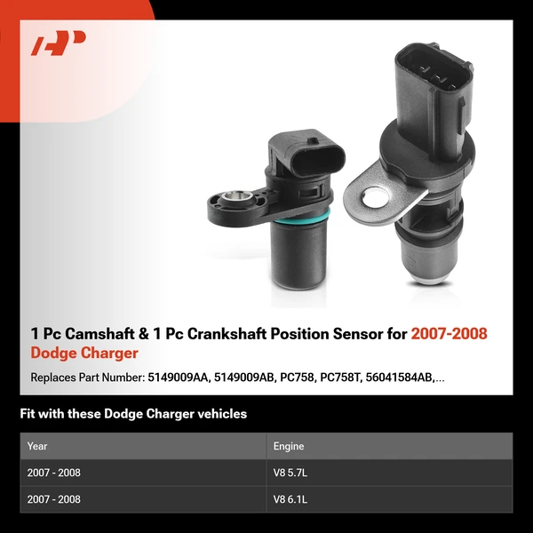 1 Pc Camshaft & 1 Pc Crankshaft Position Sensor for 2007-2008 Dodge Charger