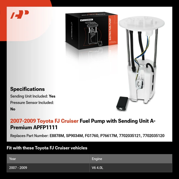 2007-2009 Toyota FJ Cruiser Fuel Pump with Sending Unit A-Premium APFP1111