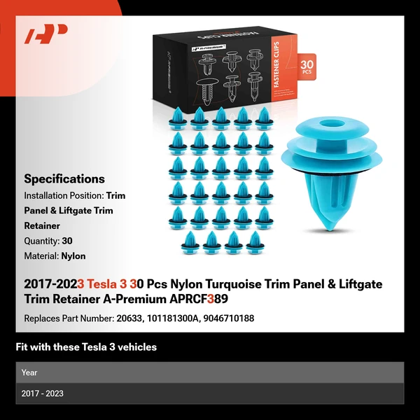 2017-2023 Tesla 3 30 Pcs Nylon Turquoise Trim Panel & Liftgate Trim Retainer A-Premium APRCF389