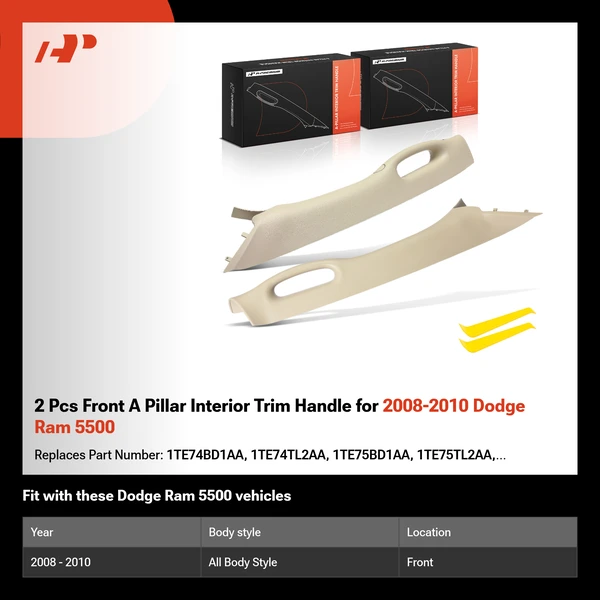 2 Pcs Front A Pillar Interior Trim Handle for 2008-2010 Dodge Ram 5500