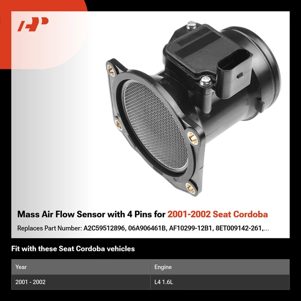 Mass Air Flow Sensor with 4 Pins for 2001-2002 Seat Cordoba