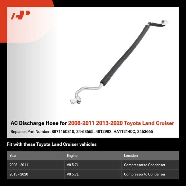 AC Discharge Hose for 2008-2011 2013-2020 Toyota Land Cruiser