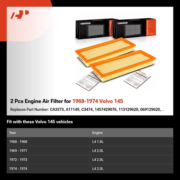 2 Pcs Engine Air Filter for 1968-1974 Volvo 145