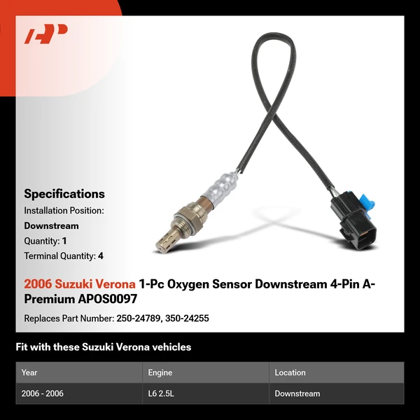 2006 Suzuki Verona 1-Pc Oxygen Sensor Downstream 4-Pin A-Premium APOS0097