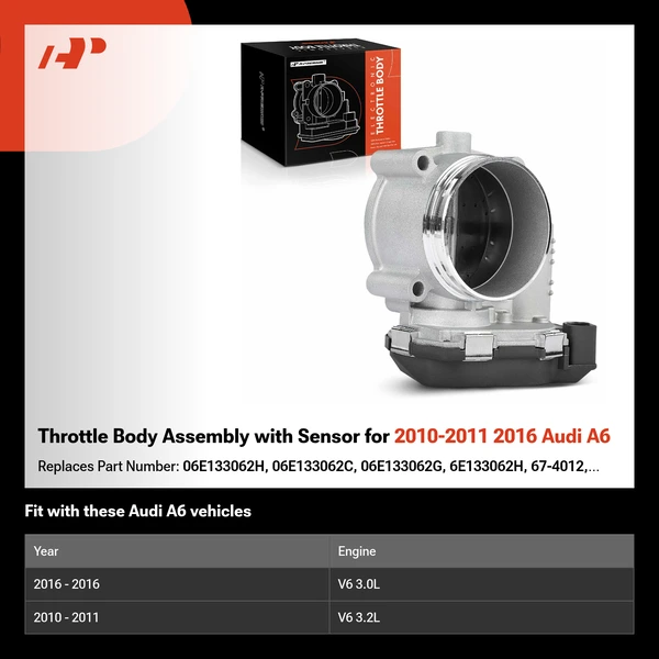 Throttle Body Assembly with Sensor for 2010-2011 2016 Audi A6