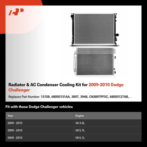 Radiator & AC Condenser Cooling Kit for 2009-2010 Dodge Challenger