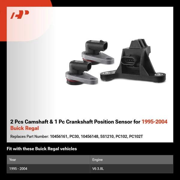 2 Pcs Camshaft & 1 Pc Crankshaft Position Sensor for 1995-2004 Buick Regal