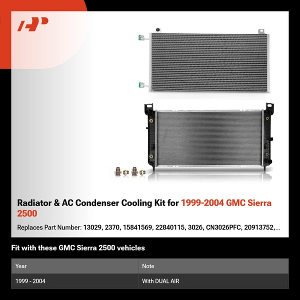Radiator & AC Condenser Cooling Kit for 1999-2004 GMC Sierra 2500