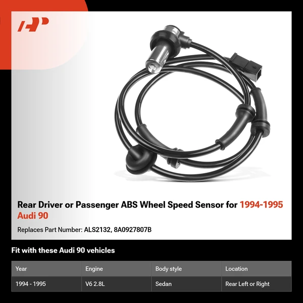 Rear Driver or Passenger ABS Wheel Speed Sensor for 1994-1995 Audi 90