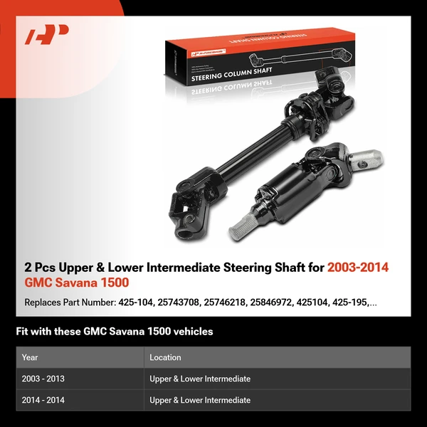 2 Pcs Upper & Lower Intermediate Steering Shaft for 2003-2014 GMC Savana 1500