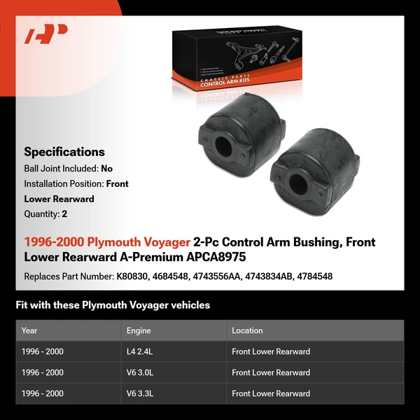 1996-2000 Plymouth Voyager 2-Pc Control Arm Bushing, Front Lower Rearward A-Premium APCA8975