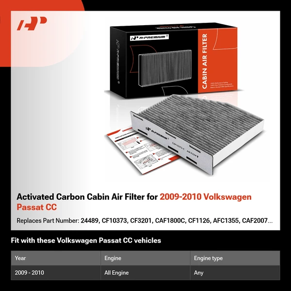 Activated Carbon Cabin Air Filter for 2009-2010 Volkswagen Passat CC