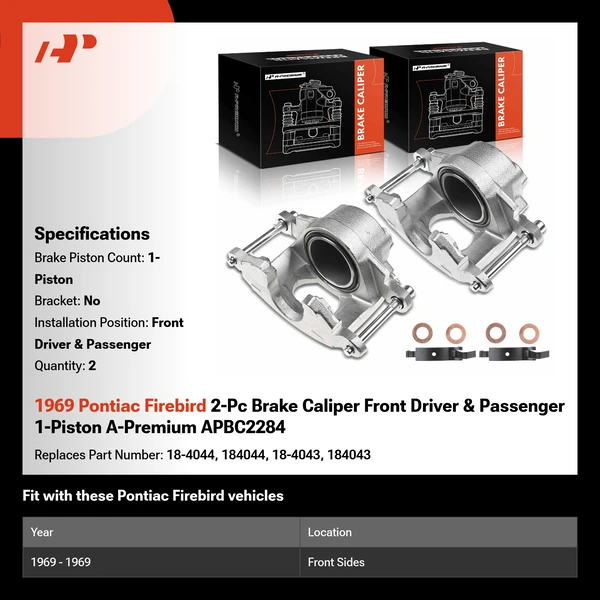 1969 Pontiac Firebird 2-Pc Brake Caliper Front Driver & Passenger 1-Piston A-Premium APBC2284