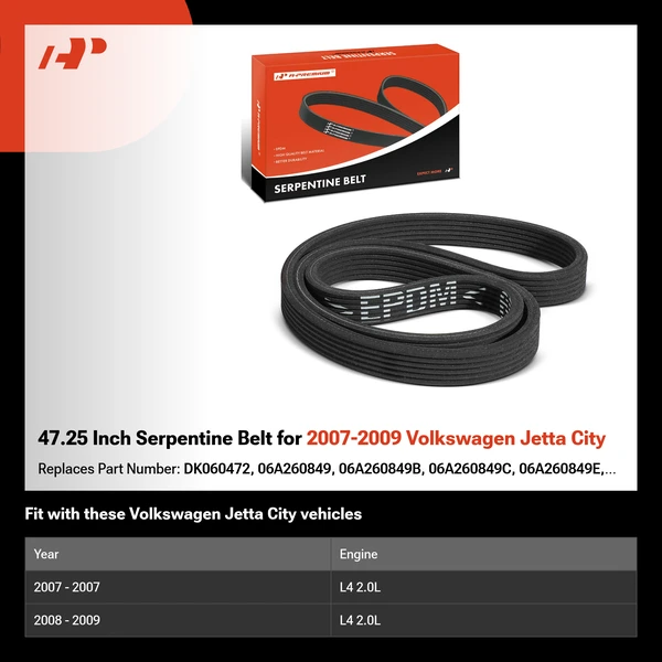 47.25 Inch Serpentine Belt for 2007-2009 Volkswagen Jetta City