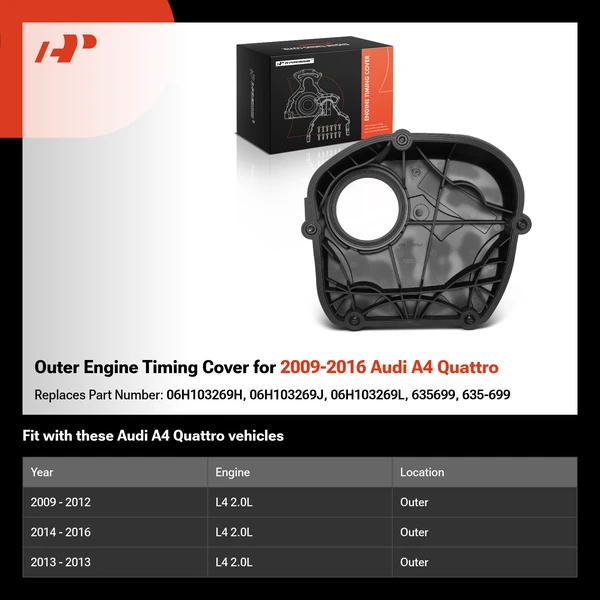 Outer Engine Timing Cover for 2009-2016 Audi A4 Quattro