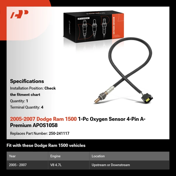 2005-2007 Dodge Ram 1500 1-Pc Oxygen Sensor 4-Pin A-Premium APOS1058