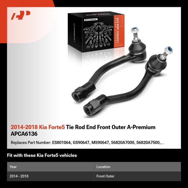 2014-2018 Kia Forte5 Tie Rod End Front Outer A-Premium APCA6136