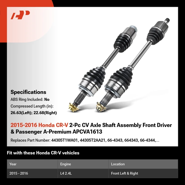 2015-2016 Honda CR-V 2-Pc CV Axle Shaft Assembly Front Driver & Passenger A-Premium APCVA1613