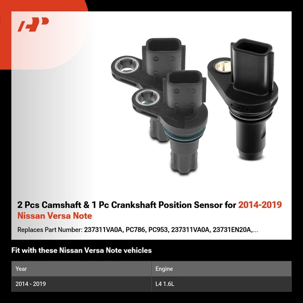 2 Pcs Camshaft & 1 Pc Crankshaft Position Sensor for 2014-2019 Nissan Versa Note