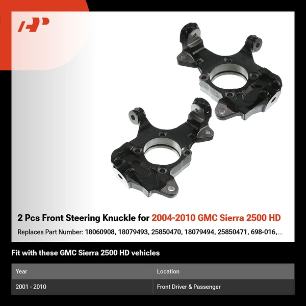 2 Pcs Front Steering Knuckle for 2004-2010 GMC Sierra 2500 HD