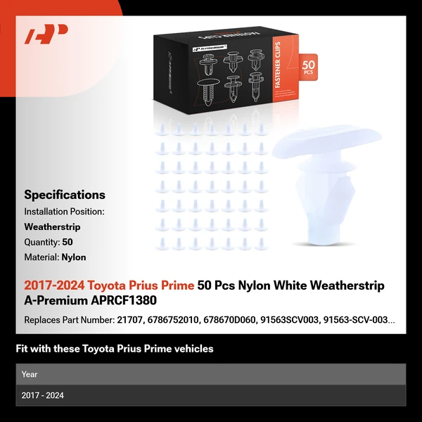 2017-2024 Toyota Prius Prime 50 Pcs Nylon White Weatherstrip A-Premium APRCF1380