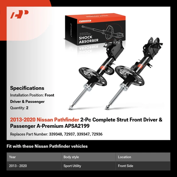 2013-2020 Nissan Pathfinder 2-Pc Complete Strut Front Driver & Passenger A-Premium APSA2199