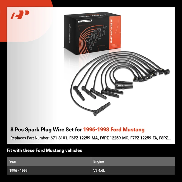 8 Pcs Spark Plug Wire Set for 1996-1998 Ford Mustang