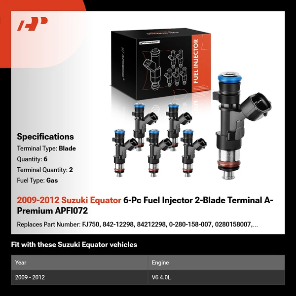 2009-2012 Suzuki Equator 6-Pc Fuel Injector 2-Blade Terminal A-Premium APFI072