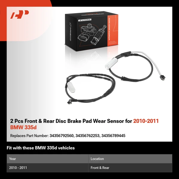 2 Pcs Front & Rear Disc Brake Pad Wear Sensor for 2010-2011 BMW 335d