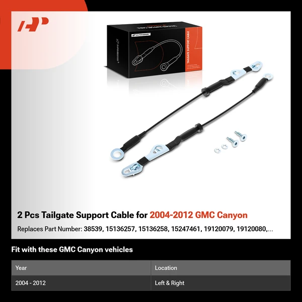 2 Pcs Tailgate Support Cable for 2004-2012 GMC Canyon