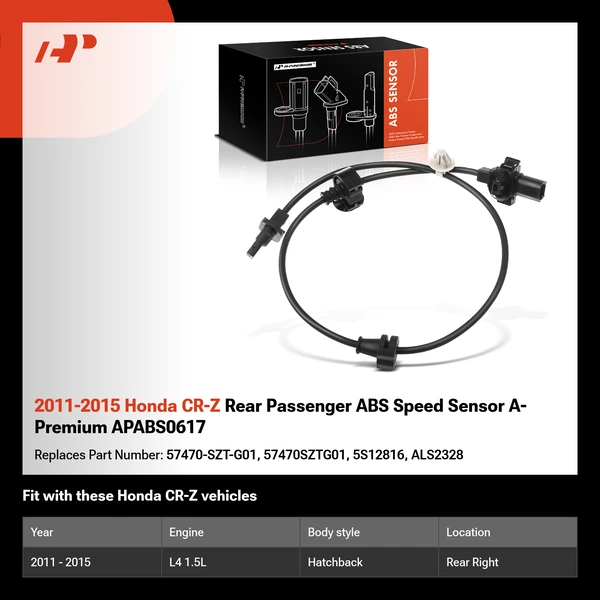 2011-2015 Honda CR-Z Rear Passenger ABS Speed Sensor A-Premium APABS0617